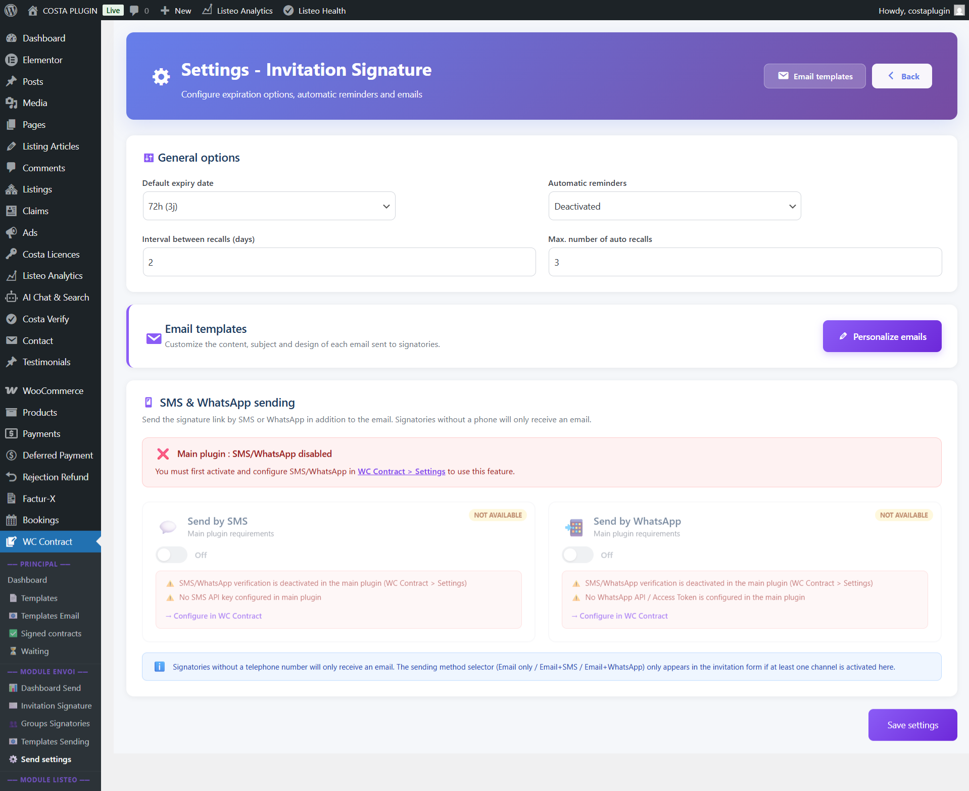Signature Send Module - Costa Plugin